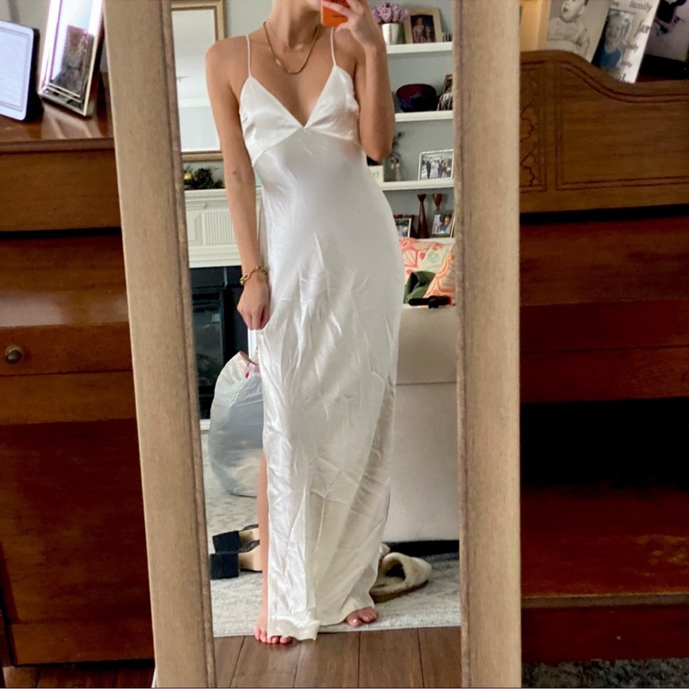 free people party white satin maxi dress xs